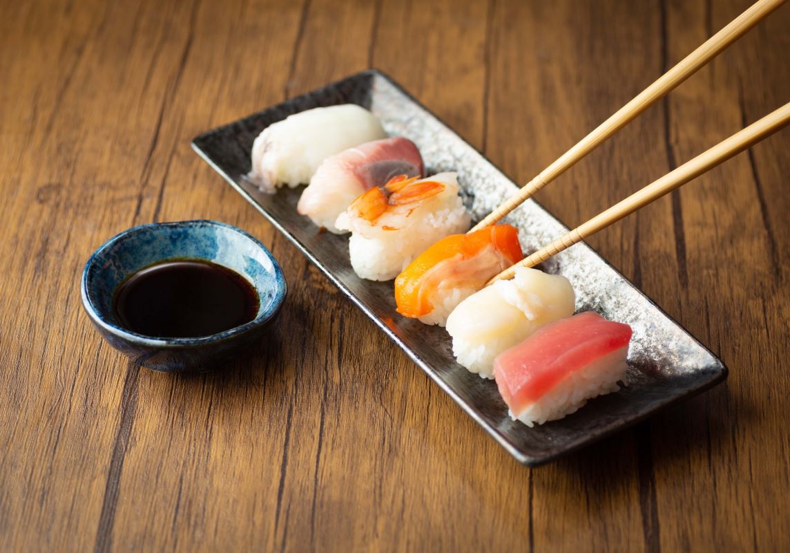 Nigiri sushi on a plate