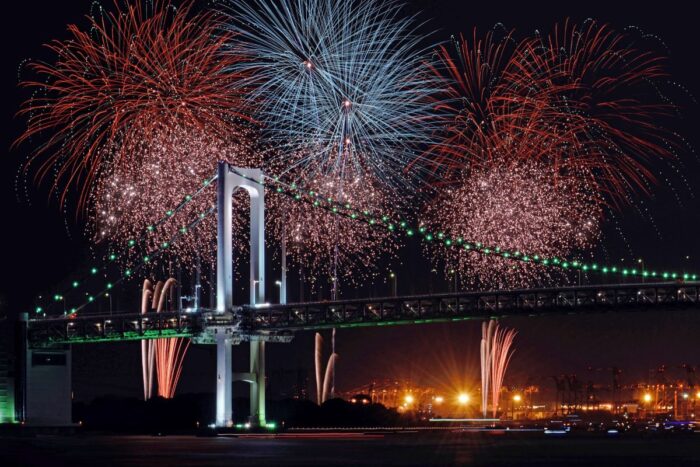 Star Island Fireworks And Rainbow Bridge In Odaiba